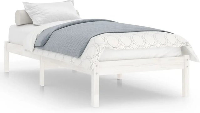 vidaXL Massivholzbett aus Kiefernholz in Weiß, Modernes Singlebett B/T/H: 75 x 190 cm - Bild 1