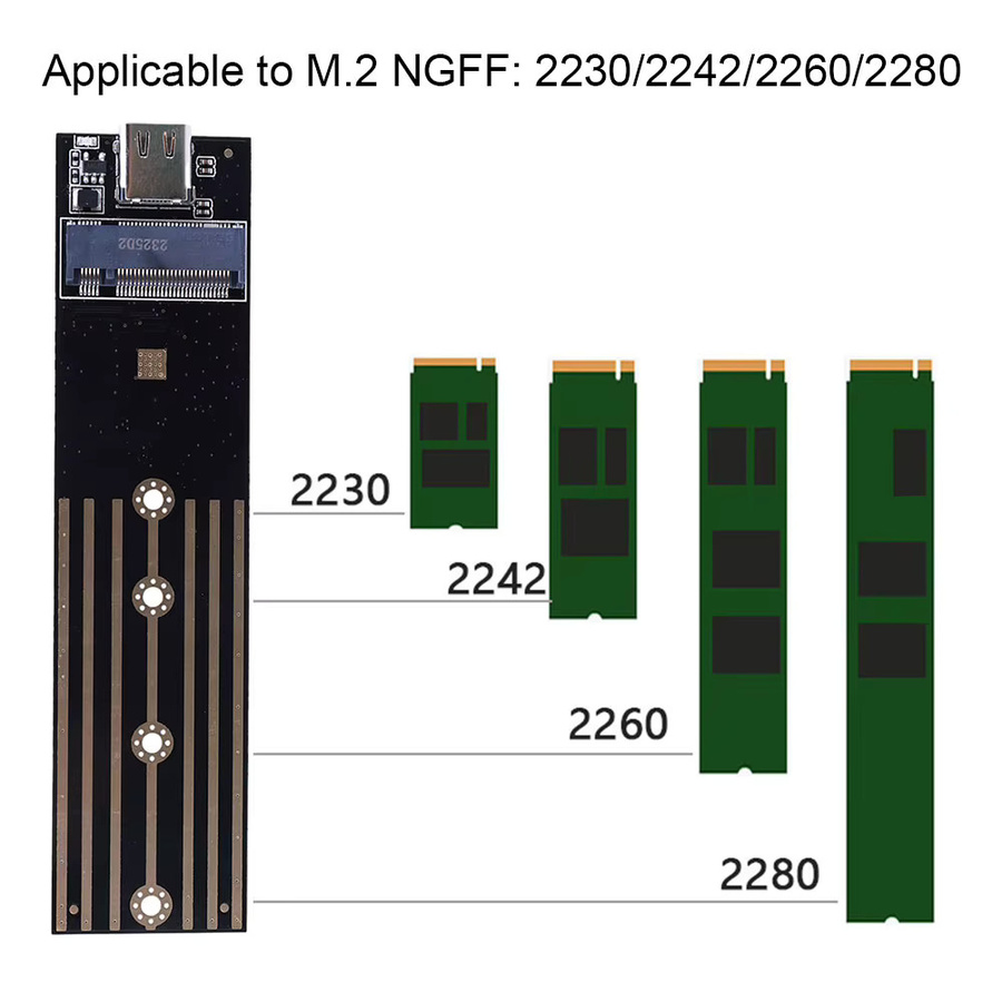 ALLOYSEED M.2 zu USB 3.1 Typ C Riser Board Konverter Adapter für SATA und NVMe SSD, Schwarz - Bild 4