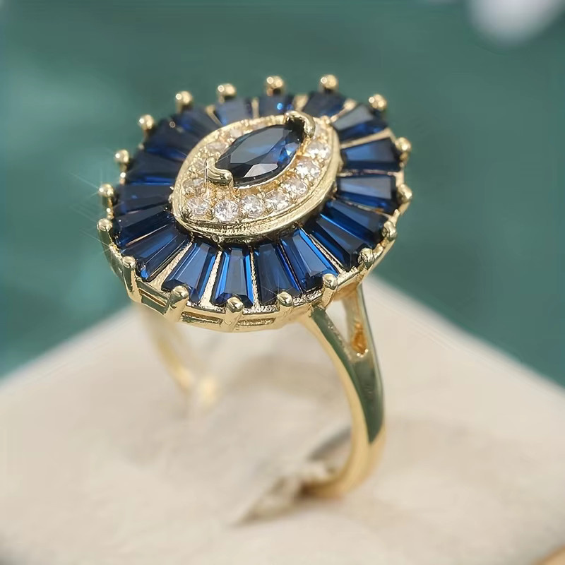 ZHIXUN Damenring, Blau, Zirkonia, Vintage - Bild 2