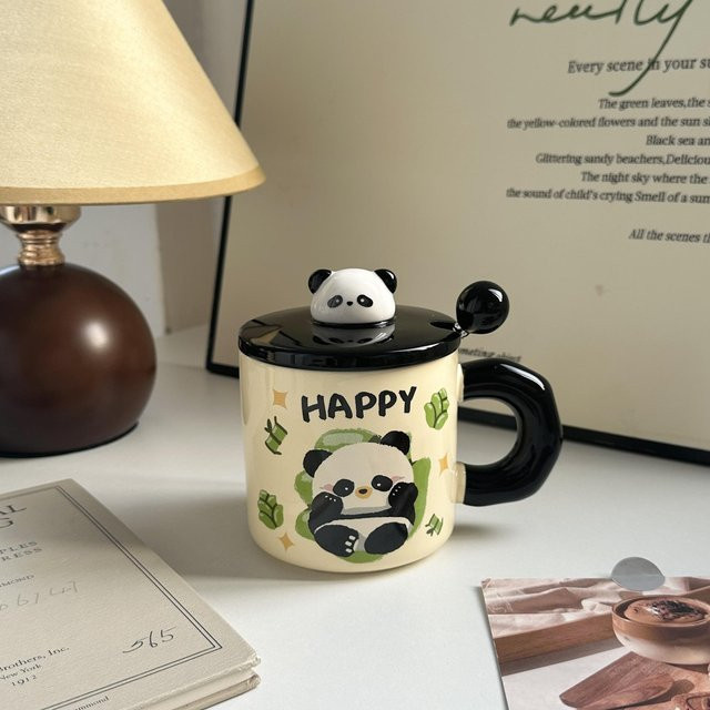 Kreative Panda Tasse mit Deckel aus Keramik von Yiran Furniture, Mehrfarbig, 400 ml - Bild 1