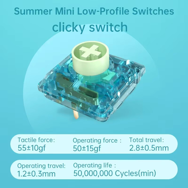 Kailh Summer Mini Low-Profile Mechanical Switches mit 55g Click und HotSwap in Türkis für Mini, MX und Hitbox Tastaturen - Bild 2