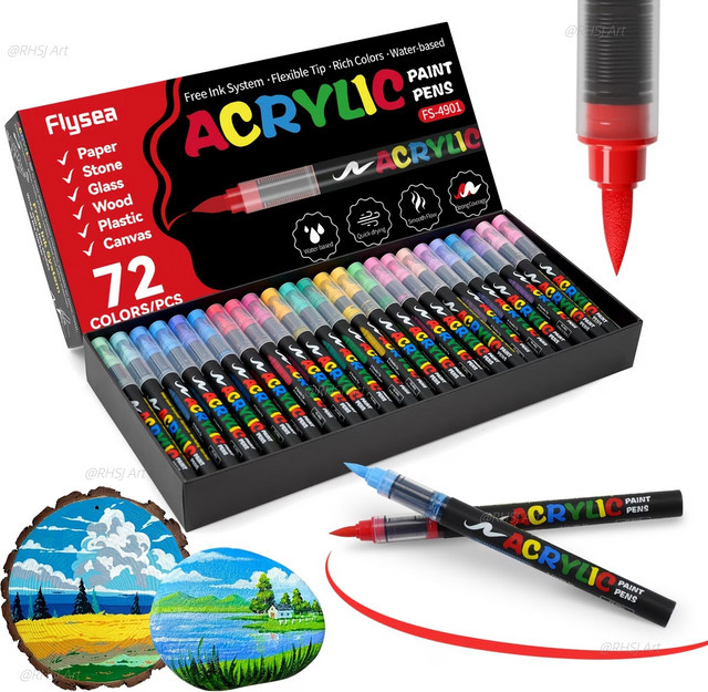FLYSEA Acryl-Farbmarker Set mit 72 Farben und weicher Pinselspitze für professionelles DIY-Basteln in Multicolour - Bild 1