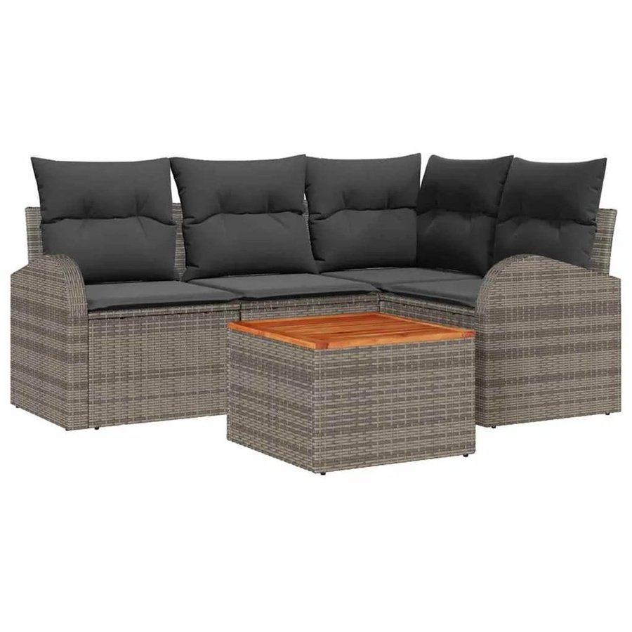 vidaXL Garten-Sofa-Set 5-teilig in Grau mit L-Form, Polster-Gartenmöbel aus Polyrattan und pulverbeschichtetem Stahl inklusive Tisch und Stauraumfunktion - Bild 2