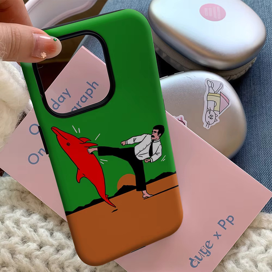 Potdemiel Handyhülle Surreal Karate Dolphin Kick für iPhone 17 16 15 14 13 12 Pro Max Plus mit doppelschichtiger Rückseite - Bild 5