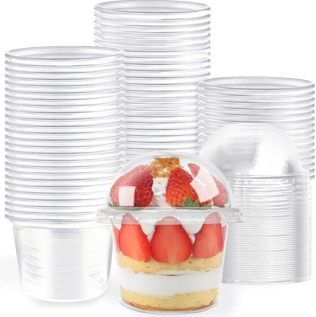 Einweg-Kunststoffbecher mit Kuppeldeckel transparent 8oz für Dessert, Parfait und Obstgelee - Bild 1