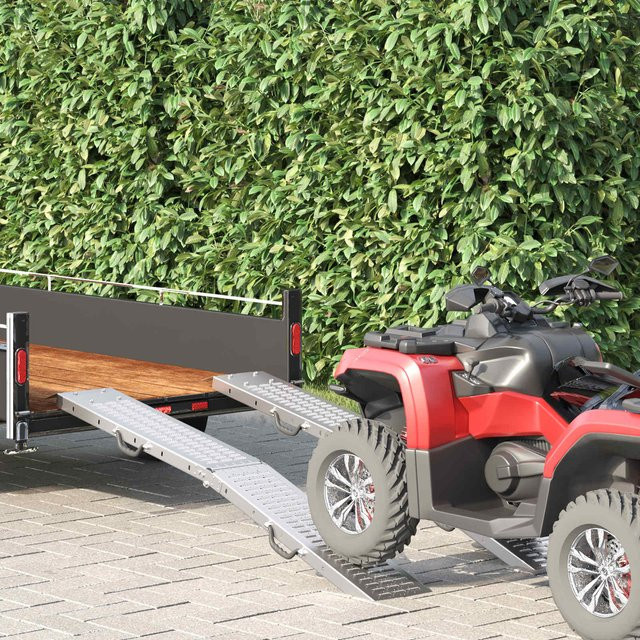 Yiwydaa Faltrampe Set aus Stahl in Silber, 2 Stück, Tragfähigkeit pro Rampe 200 kg, B: 166 cm, H: 23 cm, T: 4,5 cm - Bild 1