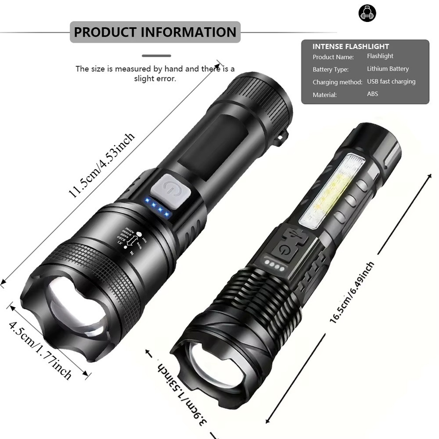 Heinast Handtaschenlampe in Schwarz, leistungsstarke wiederaufladbare Taschenlampe aus Metall mit Zoom für Outdoor-Abenteuer - Bild 6