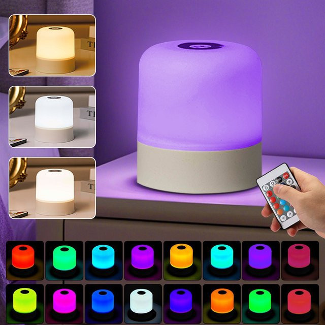 MeeToo Wiederaufladbare LED-Tischlampe in Weiß mit Fernbedienung, dimmbar und RGB-Farbwechsel für Schlafzimmer und Nachttisch - Bild 1