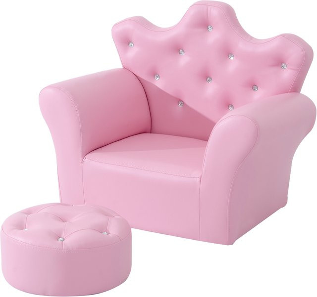 HOMCOM Kindersessel in Kronenform mit Ottomane, Rosa, B/T/H: 58 x 40,5 x 49 cm - Bild 1