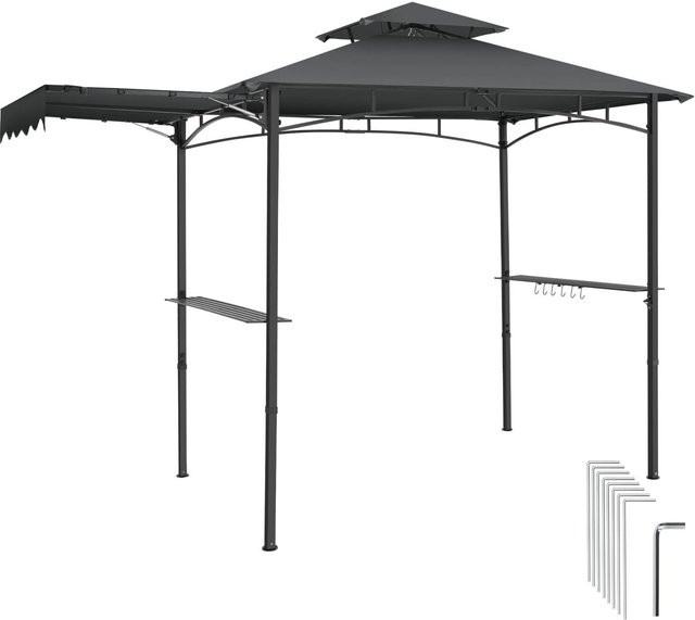 Tectake Grillpavillon Maracaibo wetterfest mit UV-Schutz und klappbarer Markise in Anthrazit, B/T/H: 316 x 150 x 250 cm - Bild 1