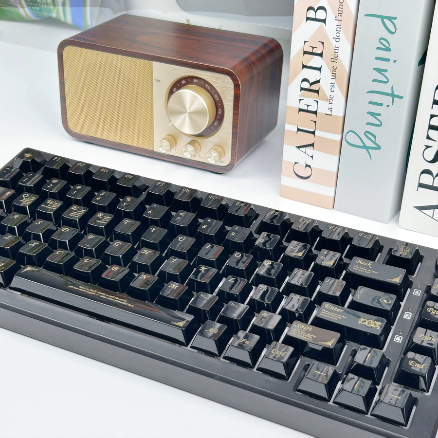 MAIMOOO Keramikstruktur-Tastenkappen im Kirschprofil aus PC in Schwarz-Gold für mechanische Tastaturen mit MX-Schaltern - Bild 6