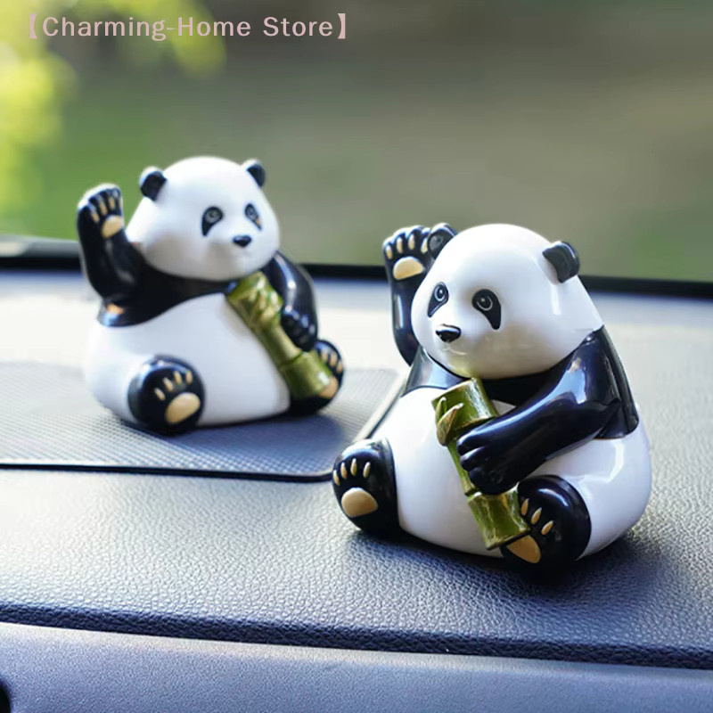 SHIDWJ Panda Solarenergie Auto-Dekoration Wackelkopf-Puppe in Weiß - Bild 3