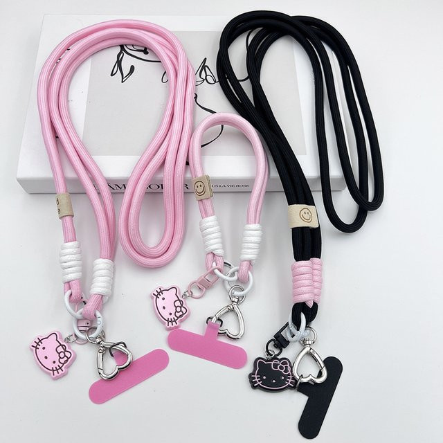 Sanrio Hello Kitty Handgelenkschlaufe als dreidimensionaler Handy-Drehanhänger in Pink - Bild 1