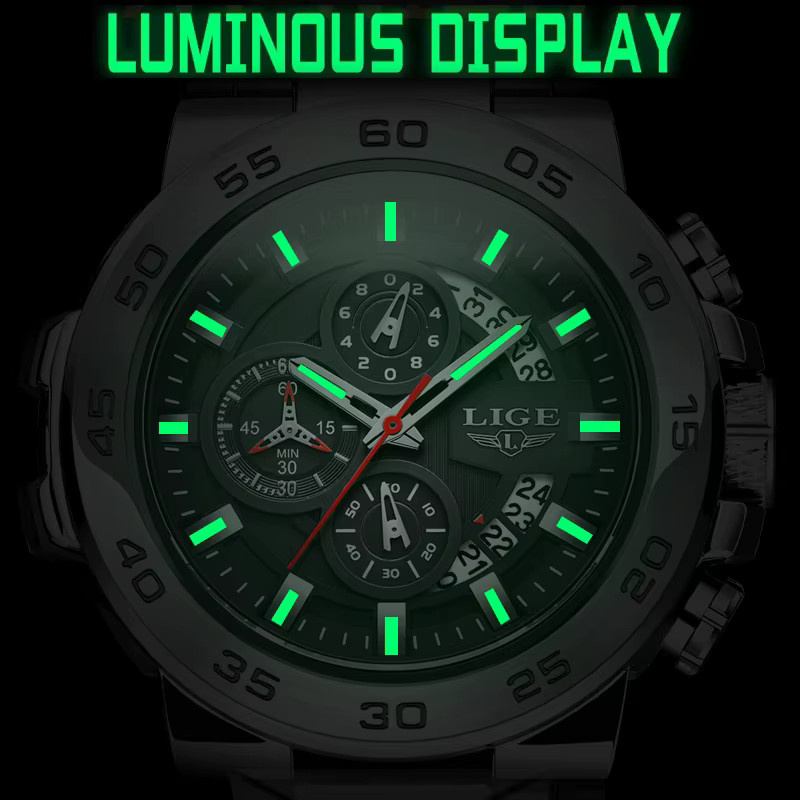 LIGE Armbanduhr Quarz, Silikon, Schwarz, Herren - Bild 4
