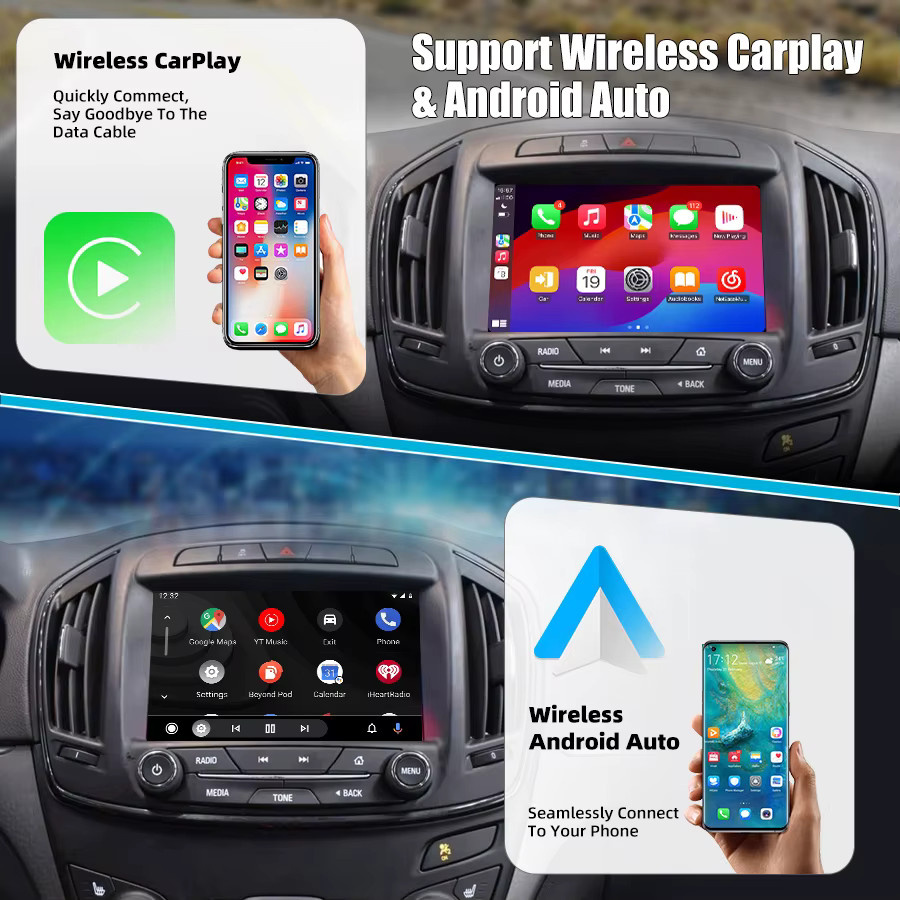 Junsun Wireless CarPlay und Android Auto Interface Adapter für Buick Regal Envision Verano, Cadillac SRX XTS ATS CTS, Opel Insignia Astra und Chevrolet Silverado 2014-2018 mit 8 Zoll Display - Bild 2