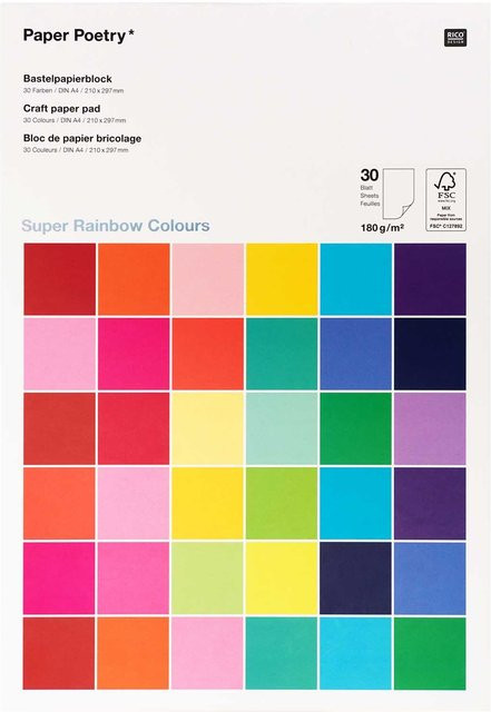 Rico Design Paper Poetry Bastelblock Rainbow Colours A4, 30 Blatt, 180g/m², Multicolor - Bild 2