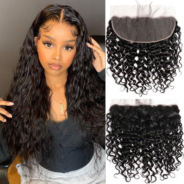 Wasserwellen-Lace-Frontal-Verschluss 13x4, 100% Echthaar, Transparent, Naturschwarz - Bild 1
