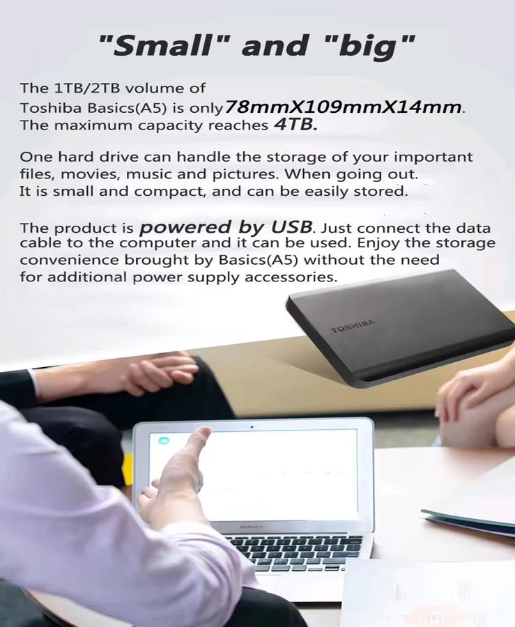 Toshiba A5 Serie Tragbare Festplatte Schwarz USB 3.2 Gen1 HDD mit 500GB, 1TB oder 2TB Kapazität kompatibel mit Mac - Bild 3