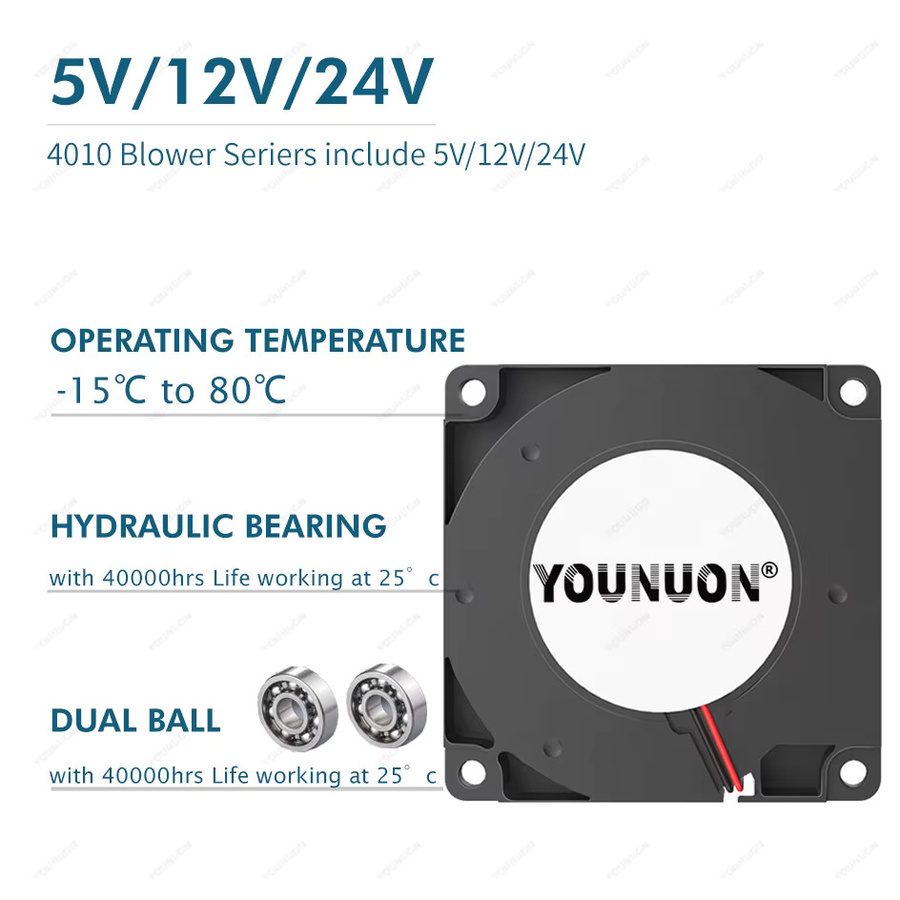YOUNUON 40mm 24V 3D Drucker Lüfter Dual Ball Turbo Gebläse High Speed Kühler 4010 Zubehör, Schwarz, B/T/H: 4,0 x 4,0 x 1,0 cm - Bild 2