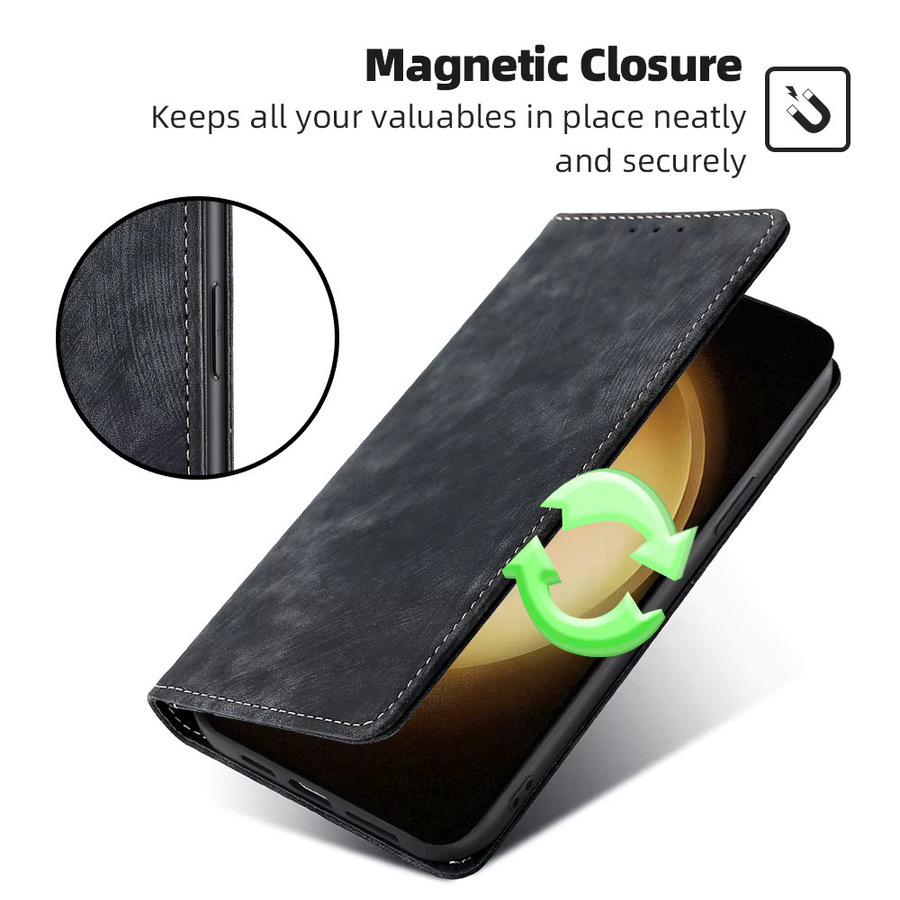 Magnetische Leder-Brieftasche für Samsung Galaxy S24 Ultra, S24 Plus, S23 FE, A55, A35, A25, A15, A05, A05s 5G mit RFID-Kartenschutz in Grün - Bild 3
