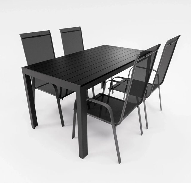 Lex Gartenmöbel Set 5-teilig mit Aluminium Tisch und 4 Stapelsesseln in Anthrazit - Bild 1