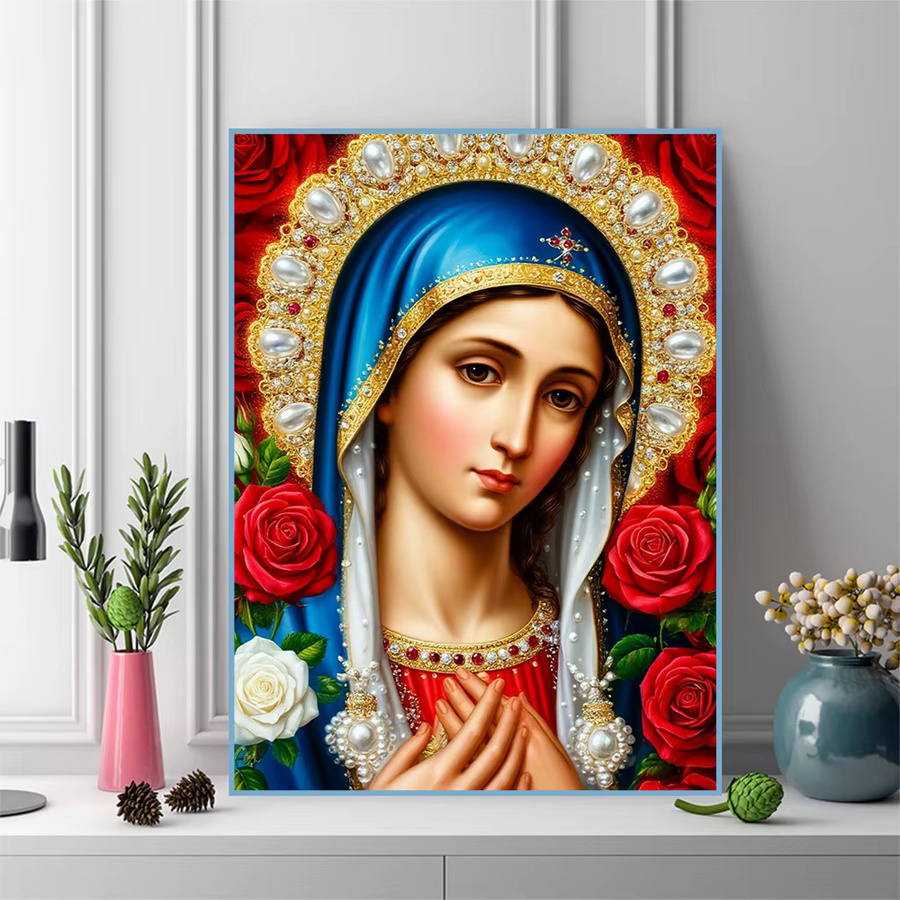 Evershine 5D Diamant Stickerei Kit mit Frauenporträt und Rosen-Motiv, Multicolour Wandkunst als Kreuzstich Malerei, B/H: 30 x 30 cm - Bild 3