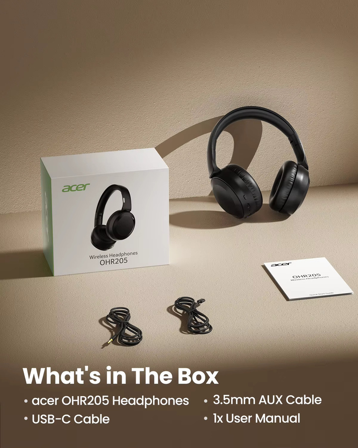 Acer OHR205 Kabellose Bluetooth Over-Ear-Kopfhörer in Schwarz mit 40-mm-Treibern und Multipoint Bluetooth 6.0 - Bild 5