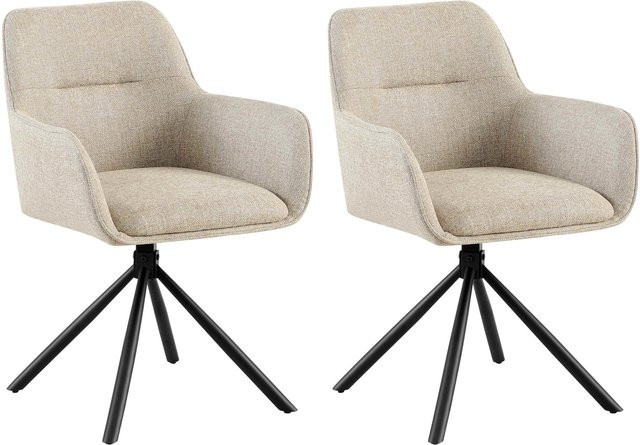 CLP 2er Set Tipton Esszimmerstühle mit Stoffbezug in Beige, schwenkbare Polsterstühle mit Rückenlehne - Bild 1