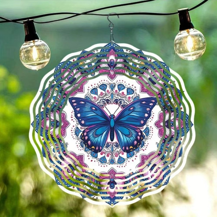 HELLOYOUNG Blauer Schmetterling Mandala 3D Metall-Windspinner in Lila als kinetische Gartenkunst zur hängenden Dekoration für Outdoor, Garten und Terrasse - Bild 2