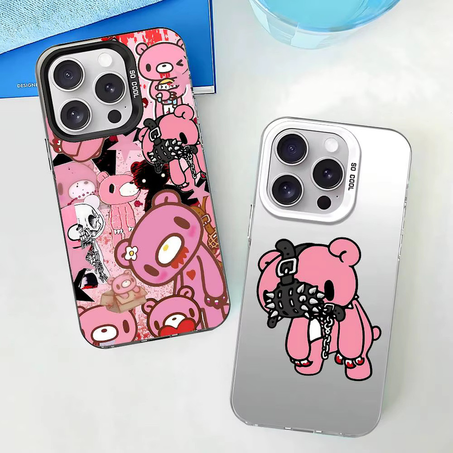 Mesuca Handyhülle mit Cartoon Gloomy Bear Design für iPhone 11 bis 17 Pro Max Plus, stoßfeste Rückseite, Farbe: Silber - Bild 3