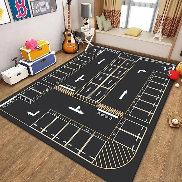 Karpetti Krabbelteppich Verkehr und Parkplatz für das Kinderzimmer, rutschfester und waschbarer Bereichsteppich aus Polyester, Mehrfarbig, B/T: 120 x 80 cm - Bild 1