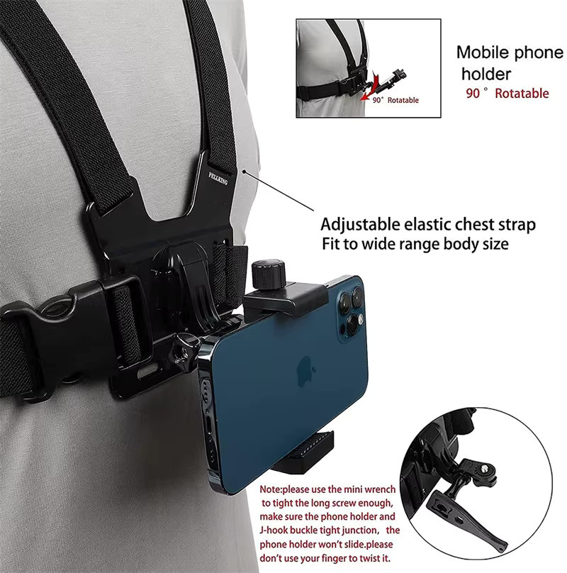 NMEGOU 2-in-1 Handy-Brustgurt und Kopfgurt-Set mit Ständer für iPhone und GoPro in Schwarz - Bild 6