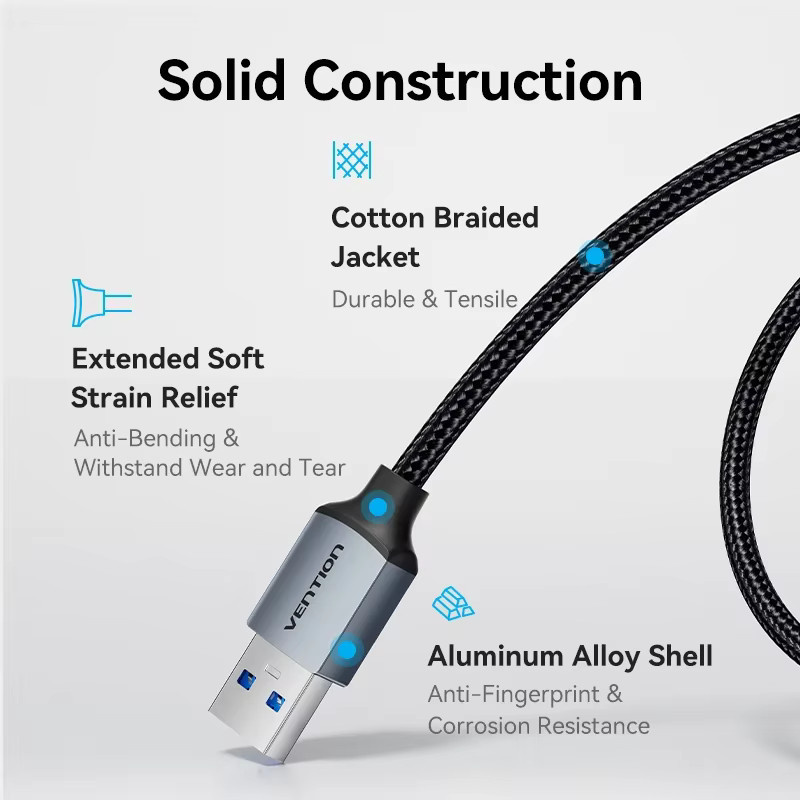 Vention USB 3.0 Verlängerungskabel Typ A Stecker auf Stecker USB-Extender für Festplatten, TV-Boxen und Kühler - Bild 5