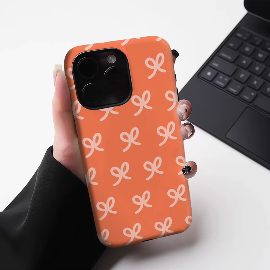 Potdemiel Handyhülle mit Schleife für iPhone 17 16 15 14 13 Pro Max Plus, magnetisch, doppelschichtig und robust, Orange-Hellrosa - Bild 4