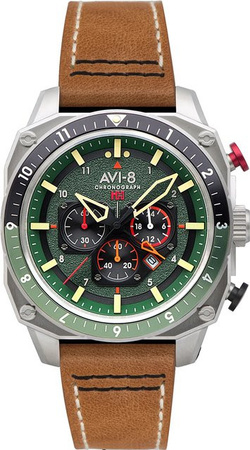 AVI-8 Chronograph, Herren, Edelstahl, Quarz, 43 mm, Grün, 5 ATM