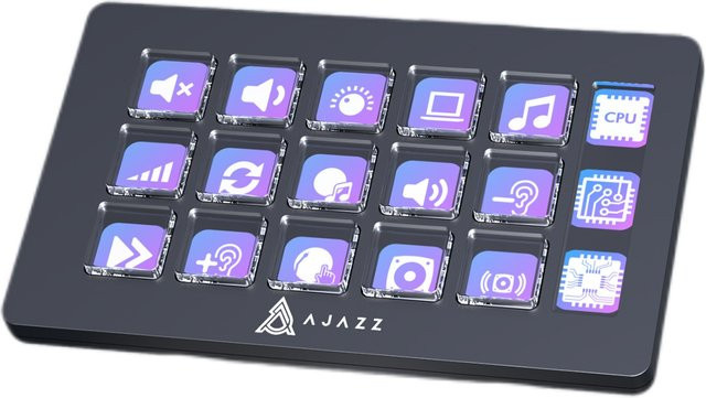 AJAZZ AKP153 Desktop-Controller-Tastatur in Schwarz mit 15 Makro-LCD-Tasten, seitlichem Bildschirm und USB-C Anschluss - Bild 1
