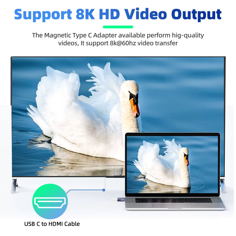 Nnbili Magnetischer USB-C zu USB-C Adapter, 140W Schnellladekabel mit Thunderbolt 3 Unterstützung, 40Gbps und 8K @ 60Hz, Farbe: Silber - Bild 3