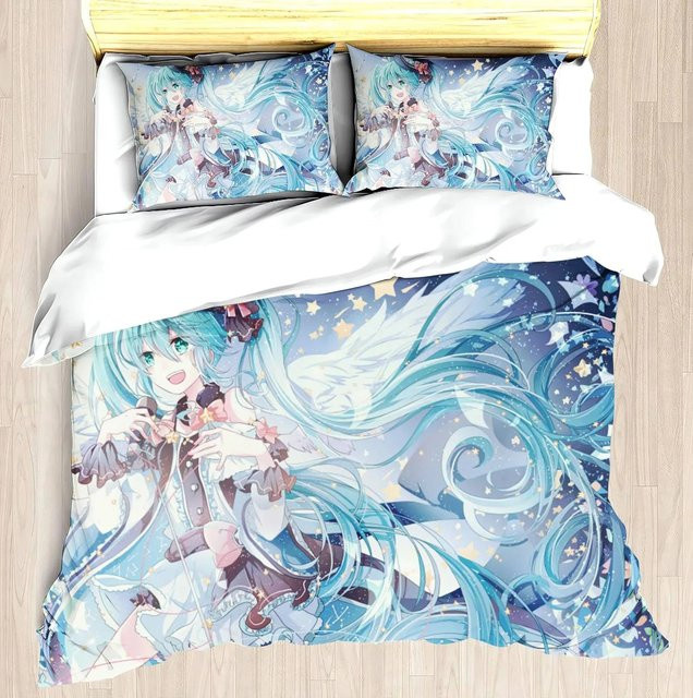 Hatsune Miku Anime Bettwäsche-Set aus Polyester mit Motiv, Blau, B/H: 135 x 200 cm - Bild 1