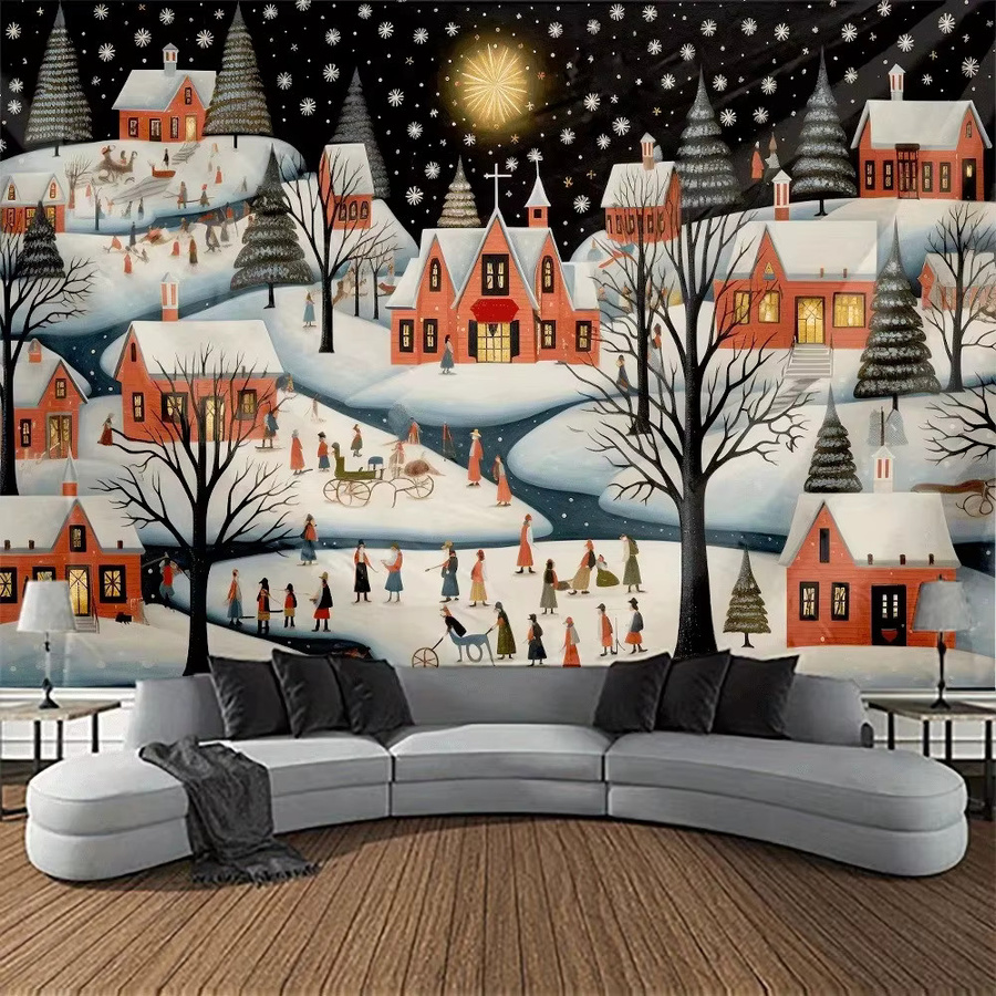 VIKAMA Wandteppich Snowy Town Winter Landschaft, Mehrfarbig, B: 75 cm, H: 75 cm - Bild 2