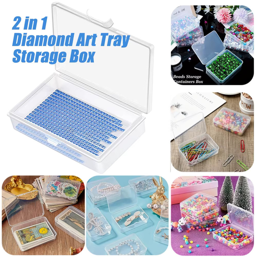 2 in 1 Diamant Kunst Tablett und Aufbewahrungsbox aus Kunststoff in Transparent für DIY Handwerk und Schmuck als Schreibtisch Organizer - Bild 2