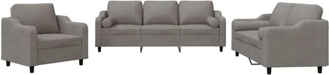 vidaXL 3-teilige Sofagarnitur mit Kissen in Taupe aus Stoff und Metall mit Armlehnen - Bild 1