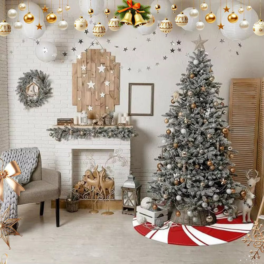 Weihnachtsbaumrock klassisch gestreift in Rot und Weiß mit Pfefferminz- und Süßigkeiten-Design, Durchmesser: 120 cm - Bild 2