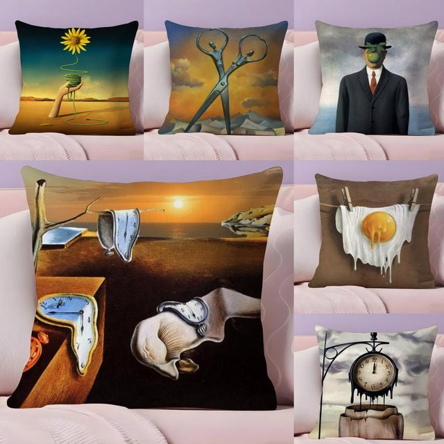 Salvador Dali Pop Art Kissenbezug aus Plüschstoff in Schwarz und Multicolour, B/T/H: 30 x 30 x 1 cm - Bild 1