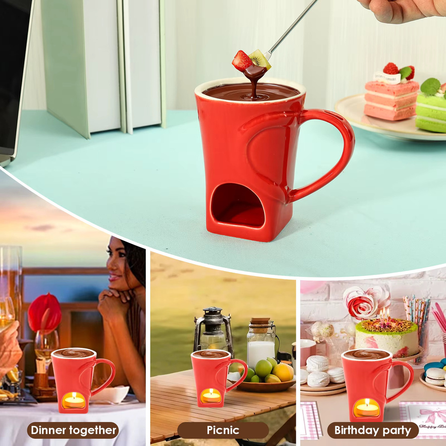 Willstar Schokoladenfondue-Set in Rot mit Schmelztopf, Gabeln und Kerze - Bild 5