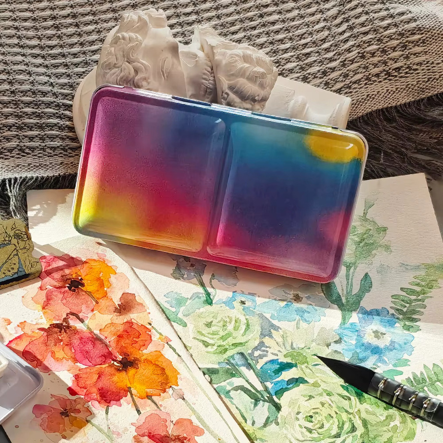 SeamiArt Flache Metall-Malbox aus Eisen als faltbarer Kunstkoffer für Aquarellfarben, Mehrfarbig - Bild 3