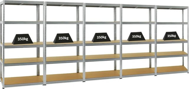 PROREGAL Schwerlastregal Slim Elephant 5er Set, 5 Ebenen, verzinkt, Farbe: Silber, H x B x T: 180 x 90 x 60 cm - Bild 1