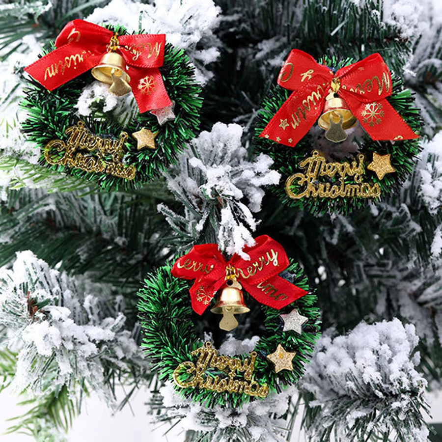 DKSHETOY Mini Weihnachtskranz mit Schleife in Grün als hängendes Ornament für Puppenhäuser und Weihnachtsdekoration - Bild 2