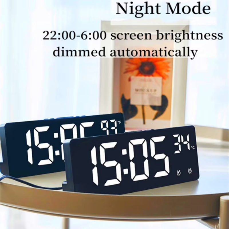 Digitaler Wecker mit Sprachsteuerung und Thermometer in Schwarz, LED Tischuhr mit Dual Alarm, Schlummerfunktion und Nachtmodus - Bild 5