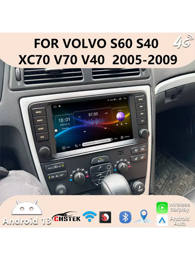 CHSTEK Android 13 Multimedia-Navigationssystem mit kabellosem CarPlay für VOLVO XC70 V70 S60 S40 V40 (2005-2008) in Schwarz mit GPS, WiFi, 4G und Bluetooth - Bild 5