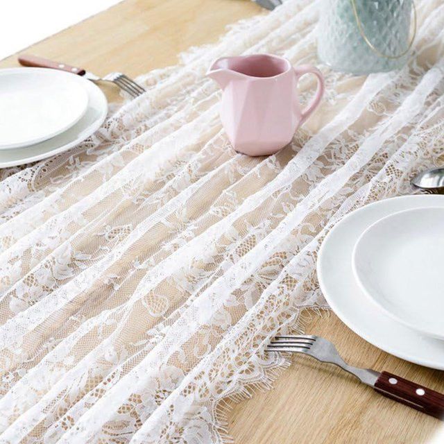 WH Spitzentischdecke in Weiß, rechteckige Tischdecke mit Stickerei im Vintage-Stil für Hochzeit, Party und Heimdekoration - Bild 1